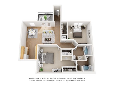 Floor plan for 2 beds, 2 baths, 1055 sqft